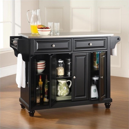 Crosley Cambridge Stainless Steel Top Kitchen Island in Black