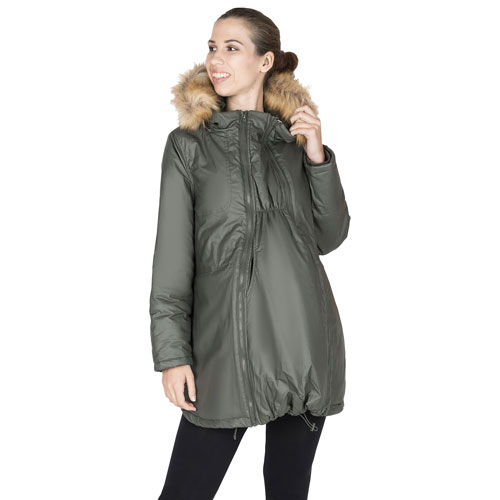 Modern Eternity Sofia Waxed Shell Maternity Parka Coat - Large - Khaki Green