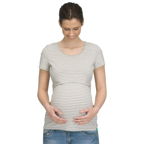 Modern Eternity Short Sleeve Stretchable Maternity & Nursing Top - X-Small - Grey/Natural