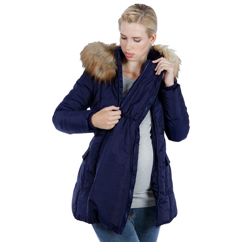 Modern Eternity Rachel Chevron Polyester Maternity Puffer Coat - Medium - Navy