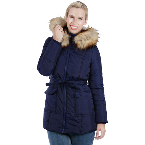 Modern Eternity Rachel Chevron Polyester Maternity Puffer Coat - Medium - Navy