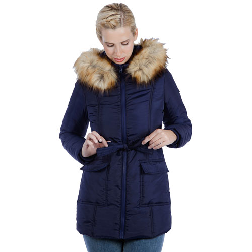 Modern Eternity Rachel Chevron Polyester Maternity Puffer Coat - Medium - Navy