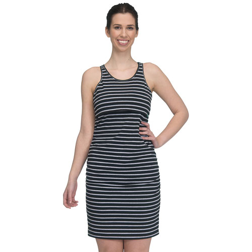 Modern Eternity Olivia Maternity Nursing Dress - Large - Black/Grey Stripes