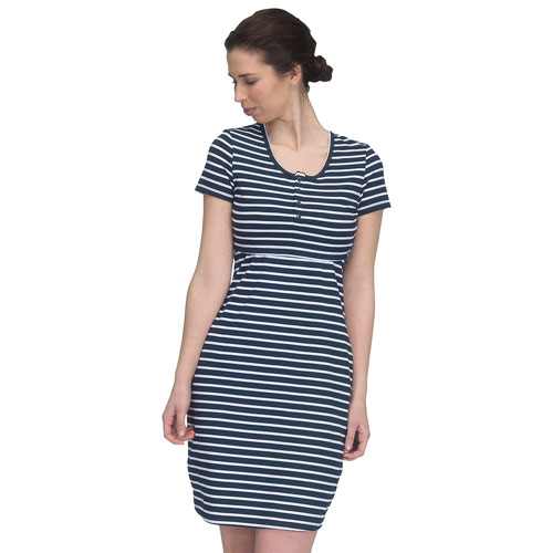 Modern Eternity Olivia Maternity Nursing Dress - Large - Navy/White Stripes
