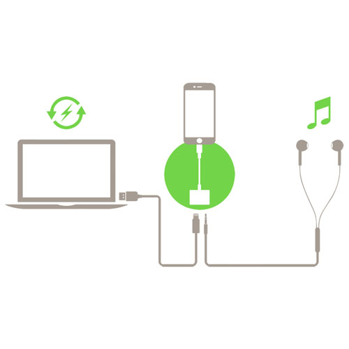 Belkin Audio + Charge RockStar Lightning to 3.5mm Headphone Jack/Lightning Adapter - White