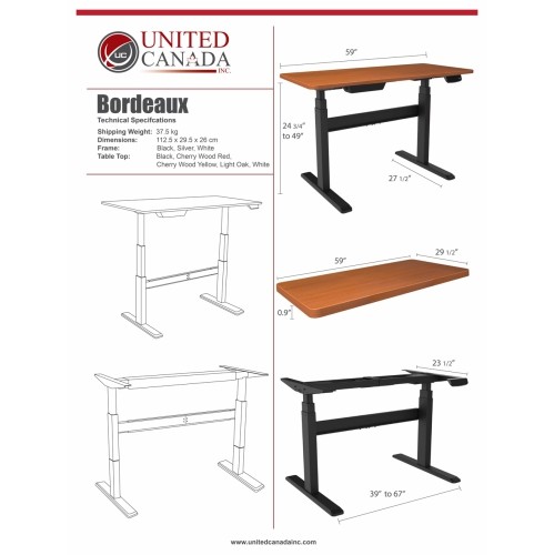 BORDEAUX Electric Standing Desk | Sit Stand Desk with Black Frame and Light Oak Table Top | Stand up Desk for Home and Office