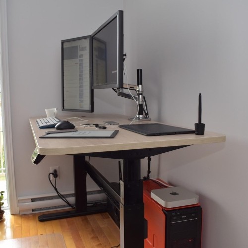 BORDEAUX Electric Standing Desk | Sit Stand Desk with Black Frame and Light Oak Table Top | Stand up Desk for Home and Office