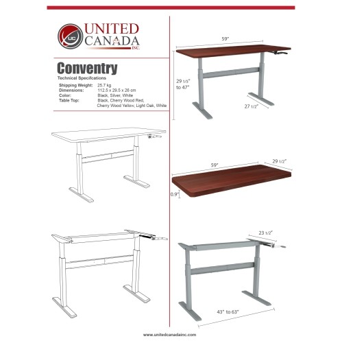 COVENTRY Manual Standing Desk | Sit Stand Desk with Black Frame and Black Table Top | Stand up Desk for Home and Office