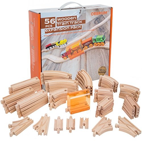 56 Piece Wooden Train Track Expansion Pack with Tunnel Compatible Thomas Wooden Railway Brio Chuggington Melissa & Doug Imagi