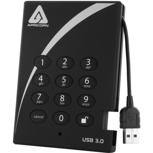 APRICORN AEGIS PADLOCK 500 GB USB 3.0 256-BIT AES XTS HARDWARE ENCRYPTED PORTABLE EXTERNAL HARD DRIVE