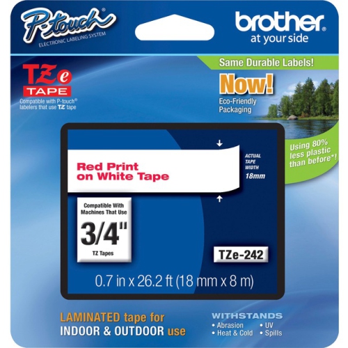 Brother 18mm Red on White tape for P-Touch 8m (26.2 ft) TZE242