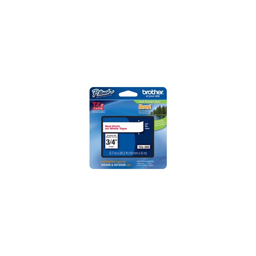 Brother 18mm Red on White tape for P-Touch 8m (26.2 ft) TZE242