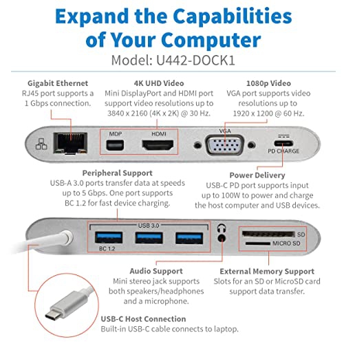 Tripp Lite USB C Docking Station USB-C PD Charging