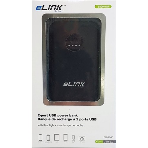 eLink 2 USB Ports Powerbank With Flashlight 6800Mah