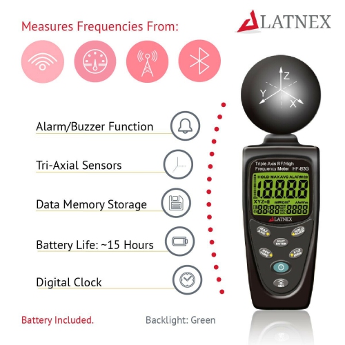 LATNEX® HF-B3G: Triple Axis RF/High Frequency Power Meter Analyzer & Detector Measures EMF Radiation-Cell Phones-Smart Meters-Cell