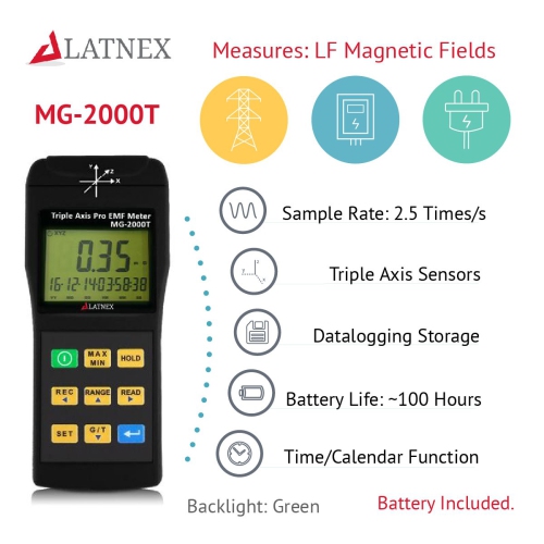 MG-2000T: Triple Axis Magnetic Field Gauss Detector Professional EMF Meter