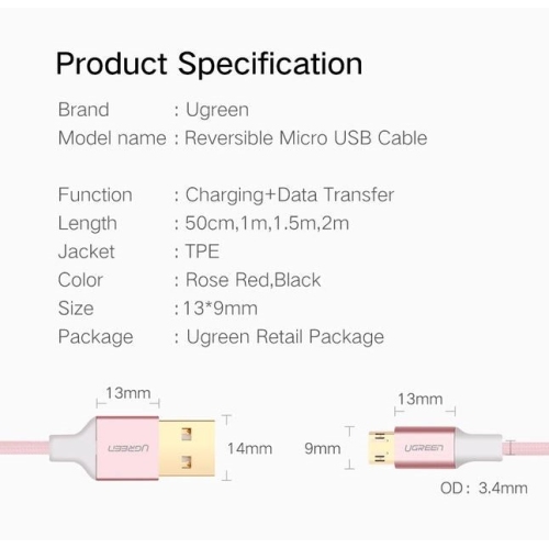 UGREEN Micro USB Cable 1M Rose Gold