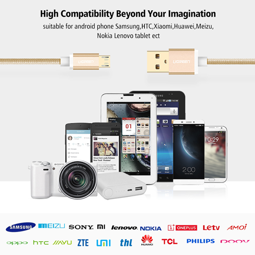 UGREE Micro USB cable allows you to connect your mobiles, tablets, cameras, MP4/MP5 etc. to your PC or power adapter