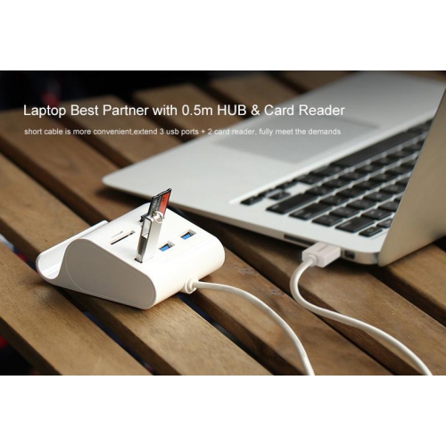 SAMA SA-30344 Mobile Phone Stand With Card Reader USB3.0. Supporting TF/SD/MS/CF memory Cards. 1Meter length Cable. White colo