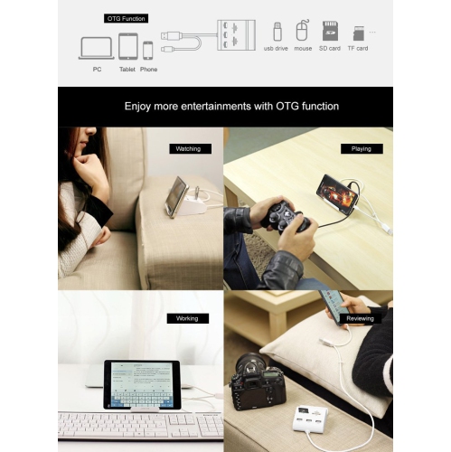 SAMA SA-30344 Mobile Phone Stand With Card Reader USB3.0. Supporting TF/SD/MS/CF memory Cards. 1Meter length Cable. White colo