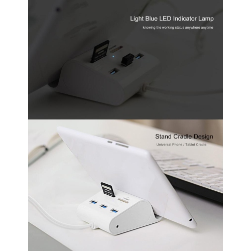 SAMA SA-30344 Mobile Phone Stand With Card Reader USB3.0. Supporting TF/SD/MS/CF memory Cards. 1Meter length Cable. White colo