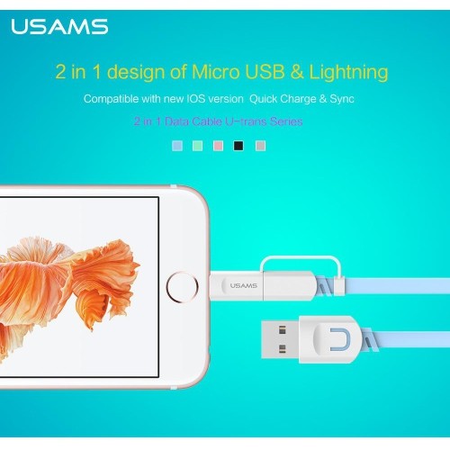 USAMS US-SJ019 MicroUSB & Lightning 2 in 1 Cable U-trans Series Blue
