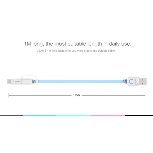 USAMS US-SJ019 MicroUSB & Lightning 2 in 1 Cable U-trans Series Blue