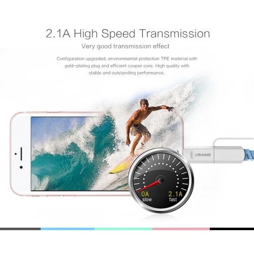 USAMS US-SJ019 MicroUSB & Lightning 2 in 1 Cable U-trans Series Blue