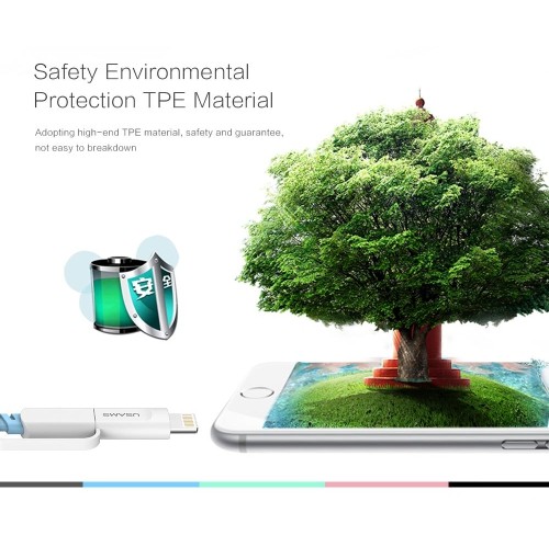 USAMS US-SJ019 MicroUSB & Lightning 2 in 1 Cable U-trans Series Blue