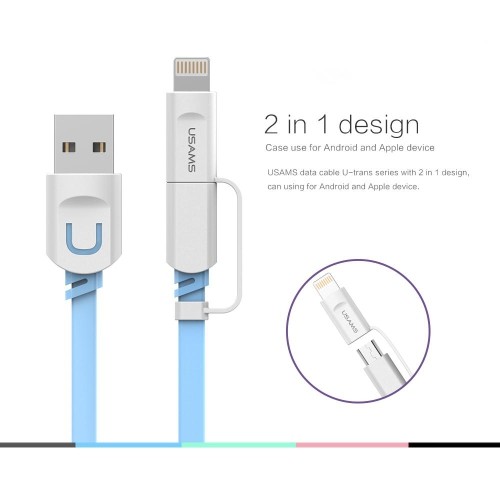 USAMS US-SJ019 MicroUSB & Lightning 2 in 1 Cable U-trans Series Blue