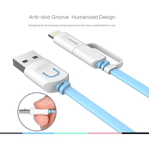 USAMS US-SJ019 MicroUSB & Lightning 2 in 1 Cable U-trans Series Blue
