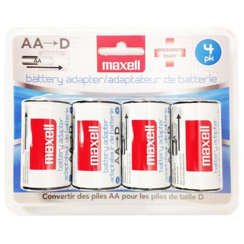 4-Card D Size Maxell Battery Adapters for AA Batteries