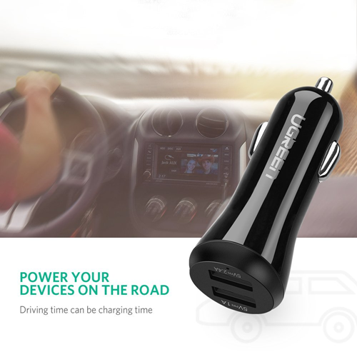 UGREEN Car Charger Dual USB 17W(3.4A) Vehicle Charger Smart Port Portable Travel Charger Compatible