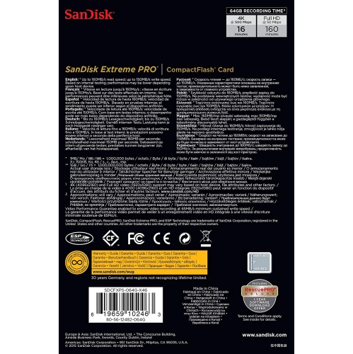 CARTE MÉMOIRE FLASH COMPACTE 64 GO EXTREME PRO UDMA 7 DE SANDISK/SSDCFXPS-064G-X46
