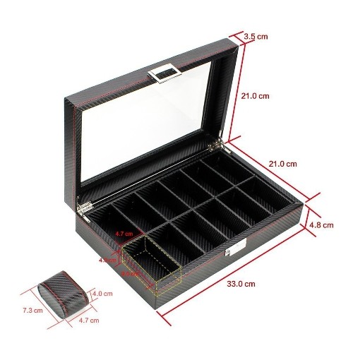 Coffret à bijoux en cuir 12 Watch, coffret à bijoux, range-tout en fibre de carbone, boîte de rangement de présentation …