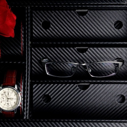 6 Coffret à bijoux en cuir noir, coffret à bijoux, rangement pour lunettes et coffret à lunettes de soleil, 3 pièces