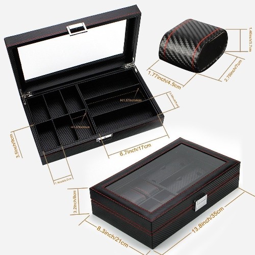 6 Coffret à bijoux en cuir noir, coffret à bijoux, rangement pour lunettes et coffret à lunettes de soleil, 3 pièces
