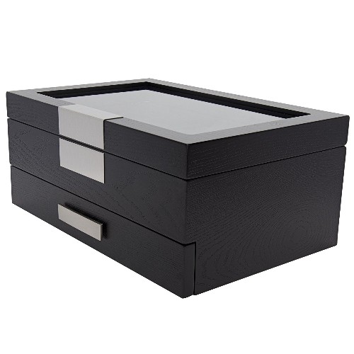 Top Quality Black Wood watch Storage Box Organizer with Valet Drawer …