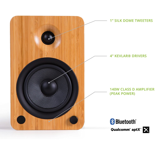 Kanto YU4 Powered Speakers with Bluetooth® and Phono Preamp, Bamboo