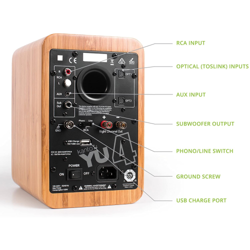 Kanto YU4 Powered Speakers with Bluetooth® and Phono Preamp, Bamboo