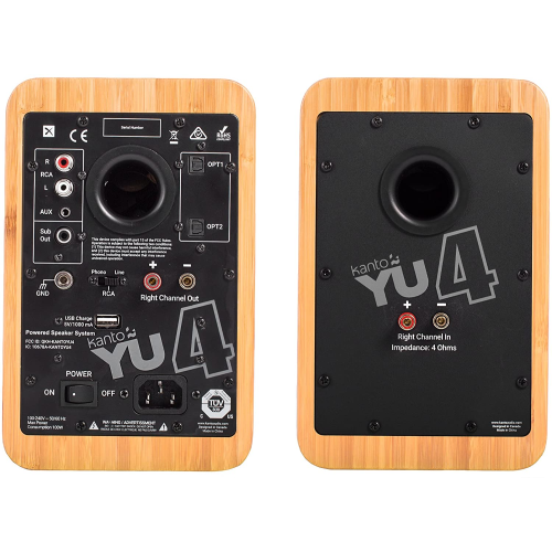 Kanto YU4 Powered Speakers with Bluetooth® and Phono Preamp, Bamboo