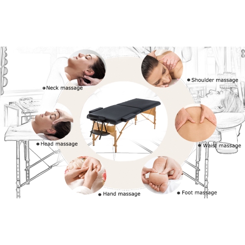 Kunova Super Stable Portable 2 Fold Massage Reiki Facial Table Bed (Black) Free Carrying Bag & Armrests (Black)