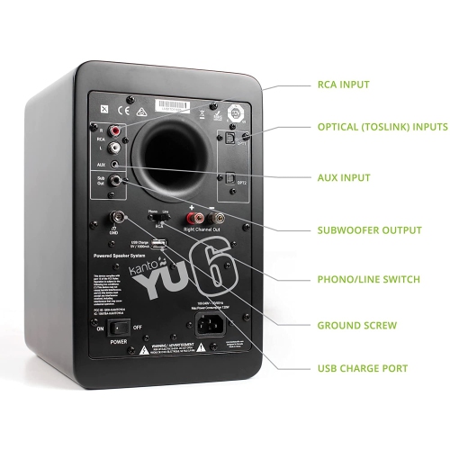 Kanto YU6 Powered Speakers with Bluetooth® and Phono Preamp, Matte Black