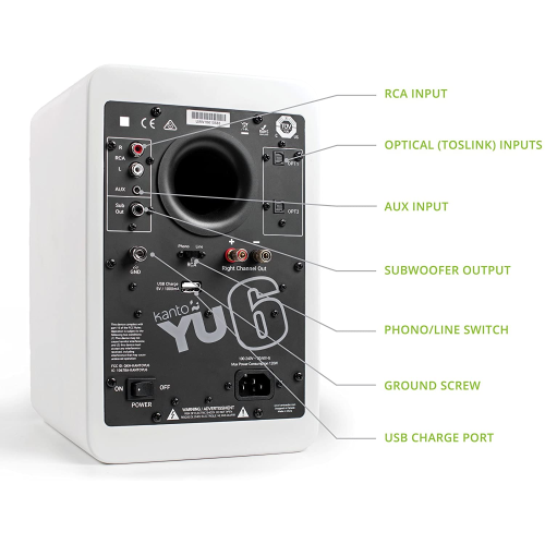 Kanto – haut-parleurs amplifiés YU6 avec Bluetooth® et préamplificateur phono, blanc mat