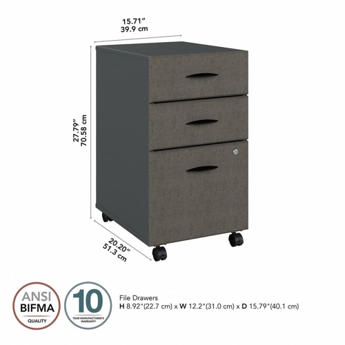 Series A 3 Drawer Mobile File Cabinet in Slate - Engineered Wood