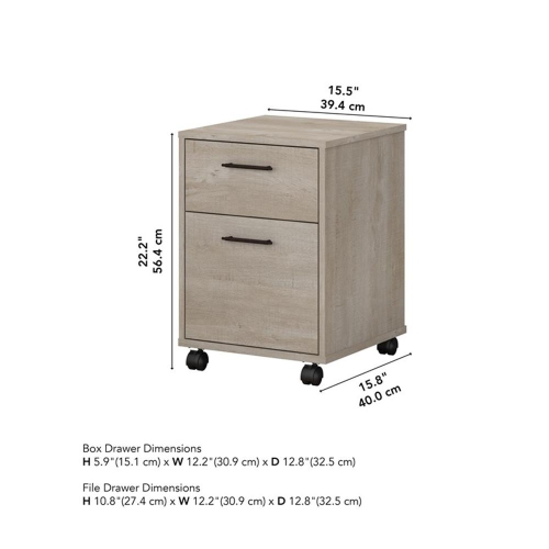 Bush Furniture Key West 2 Drawer Mobile Pedestal in Washed Gray