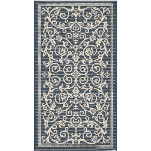 SAFAVIEH  Courtyard Indoor Outdoor 2'7" X 5' Hallway Runner - Navy