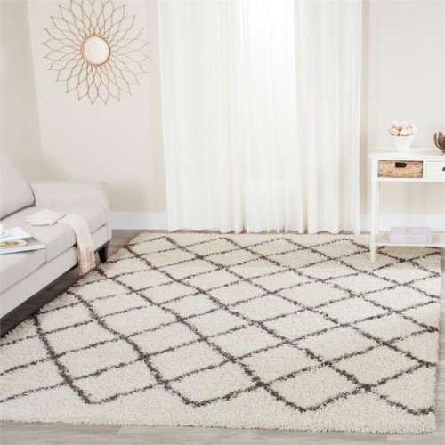 Safavieh Dallas Shag Power Loomed 8' x 10' Runner Area Rug - Ivory/Dark Green