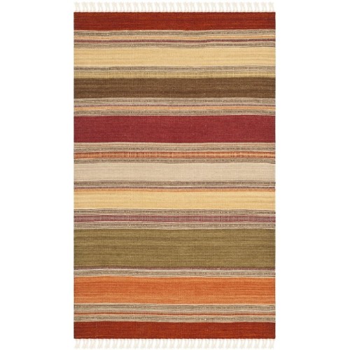 SAFAVIEH  Striped Kilim Hand Woven Wool 7' Square Area Rug - Green