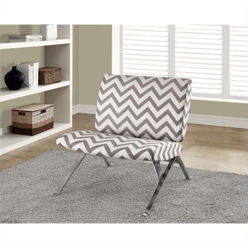 Monarch Chevron Fabric Accent Chair with Chrome Metal in Dark Taupe
